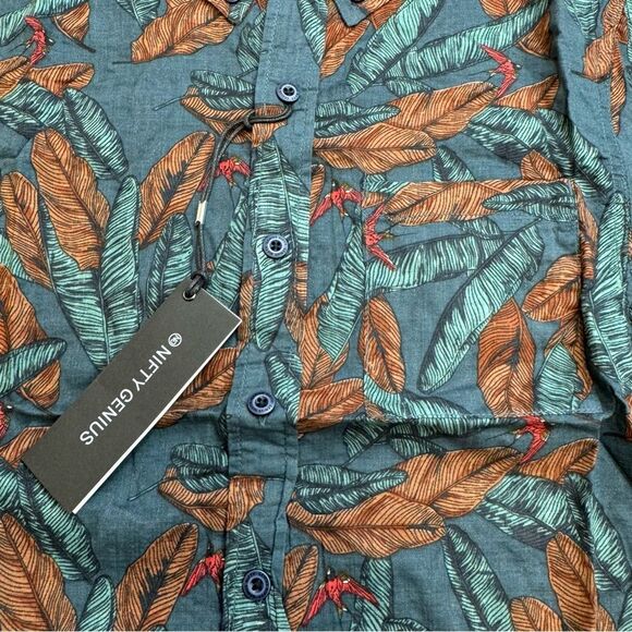 Nifty Genius Men's Casual Button Up Shirt XS Extra Small Teal Blue Green Orange - Picture 10 of 13